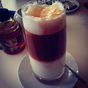 My favourite! Iced red latte served with fresh orange blossom honey